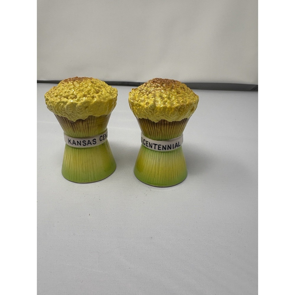 Vintage 1961 Kansas Centennial Salt‎ and Pepper Shakers Wheat Norcrest Japan